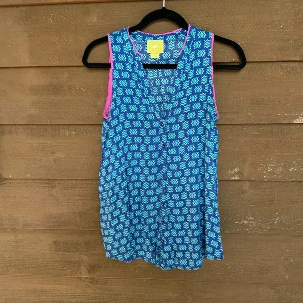 Maeve blue/turquoise tank top with pink piping size 4